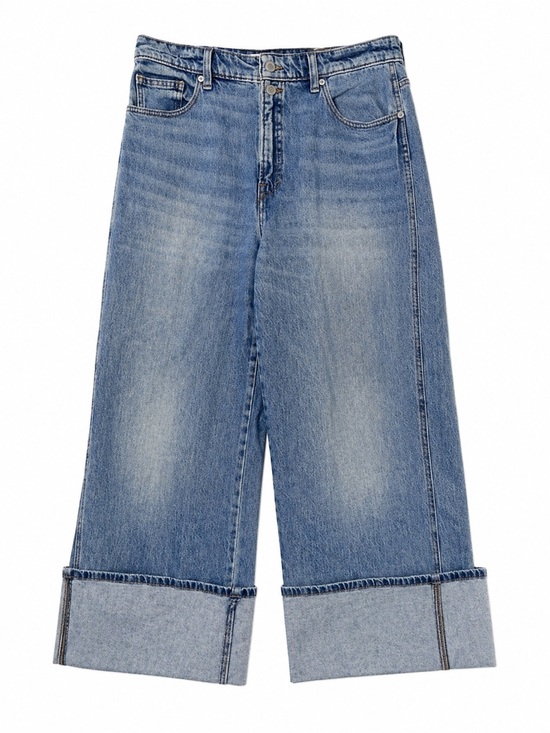 Lucky Brand Denim - Lucky Brand High Rise Wide Leg Cuffed Jeans Blue Denim Size 14/32 Coastal Boho